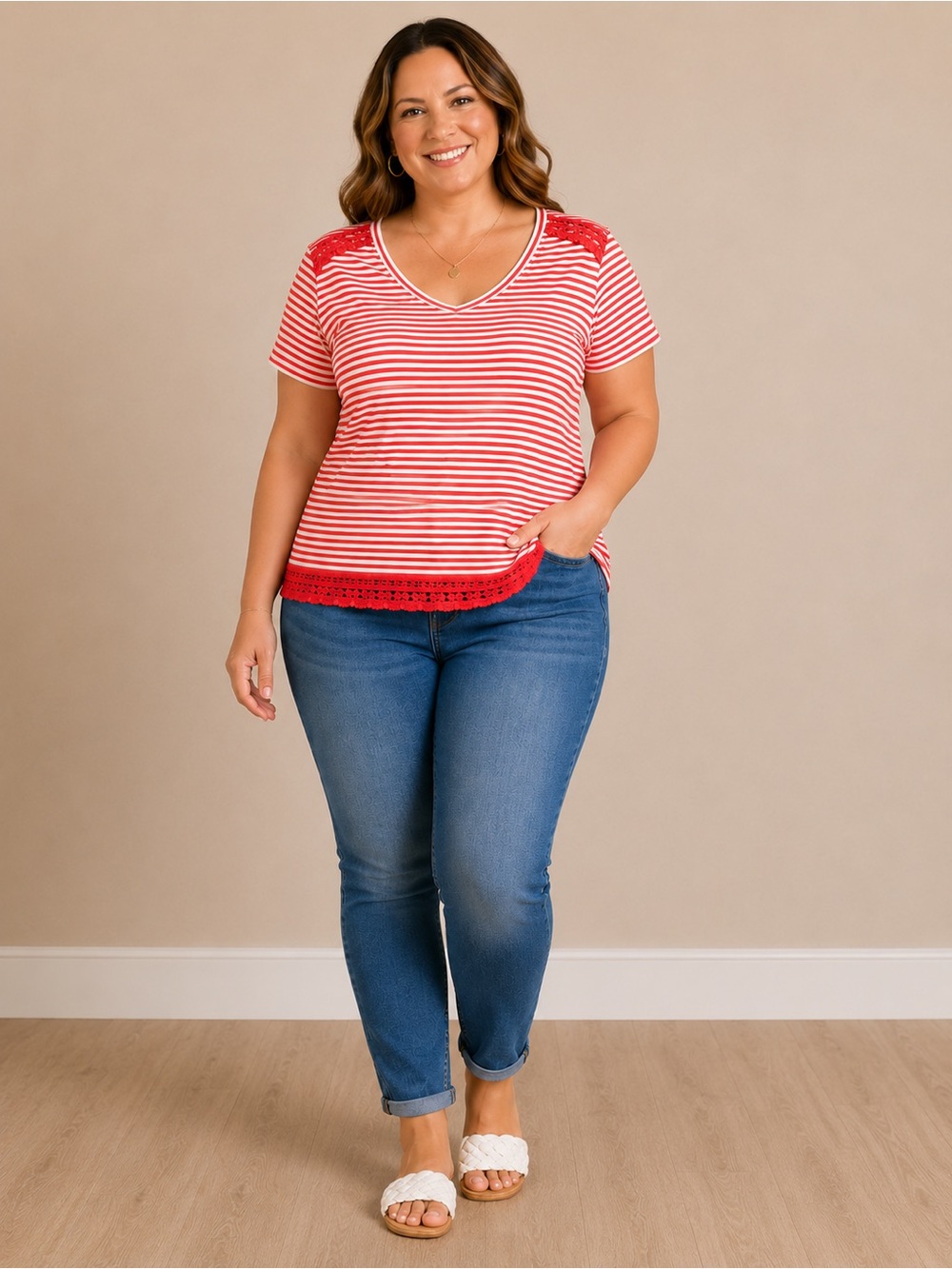 Talbots Red and White Striped Short Sleeve Top